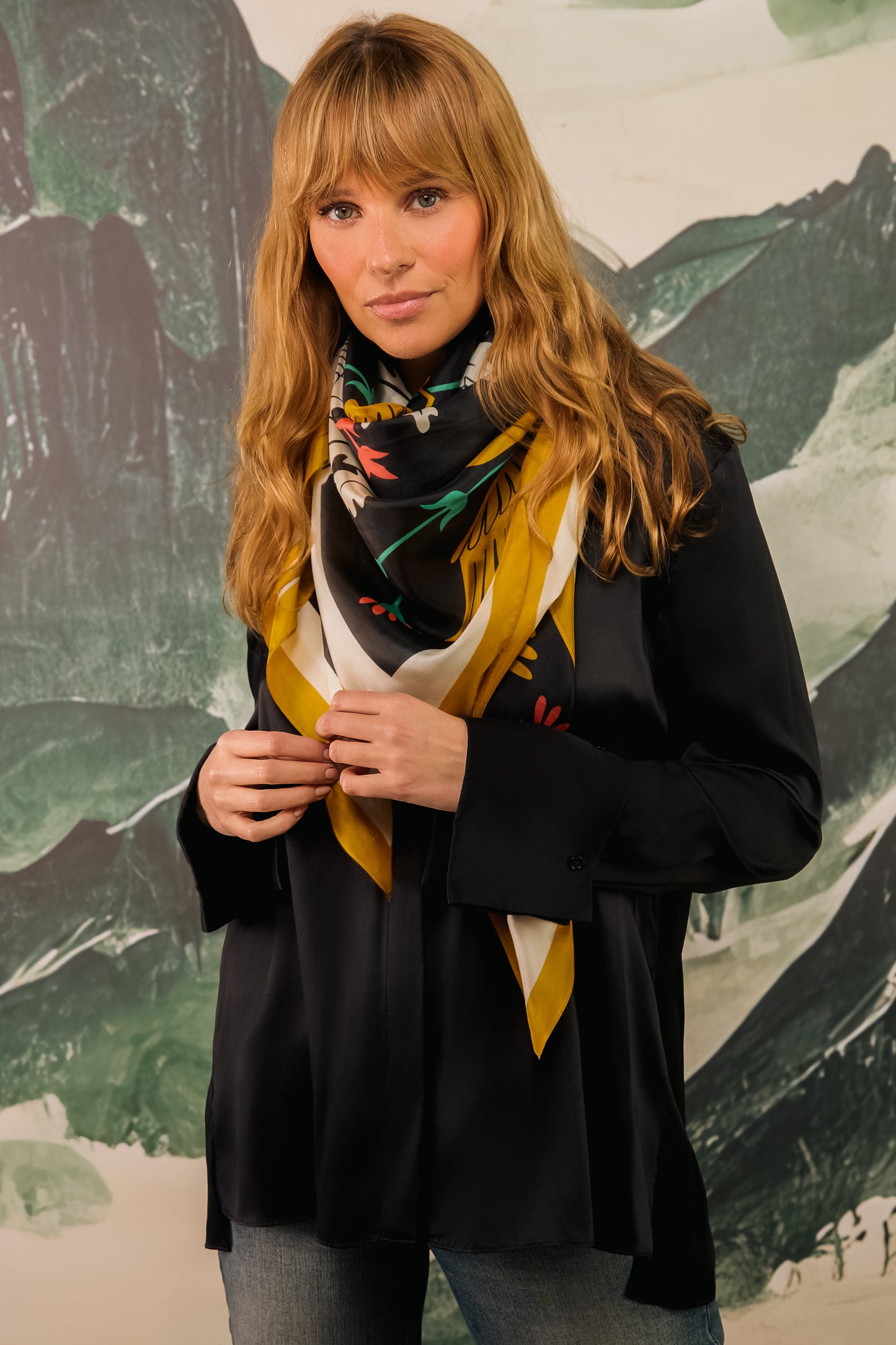 Regal Doves & Lions Black & Colourful Luxury Silk Scarf 120cm * 120cm