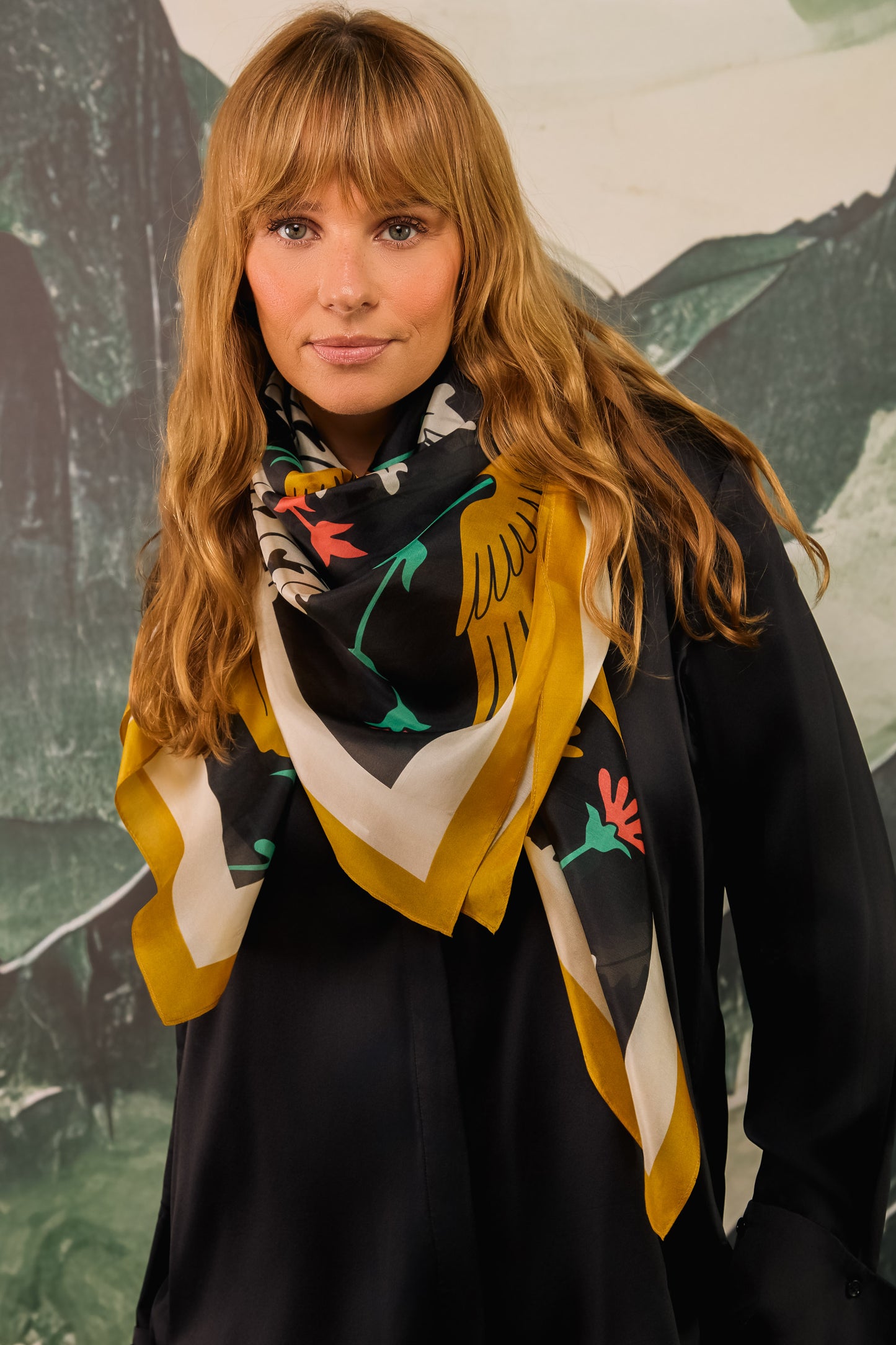 Regal Doves & Lions Black & Colourful Luxury Silk Scarf 120cm * 120cm