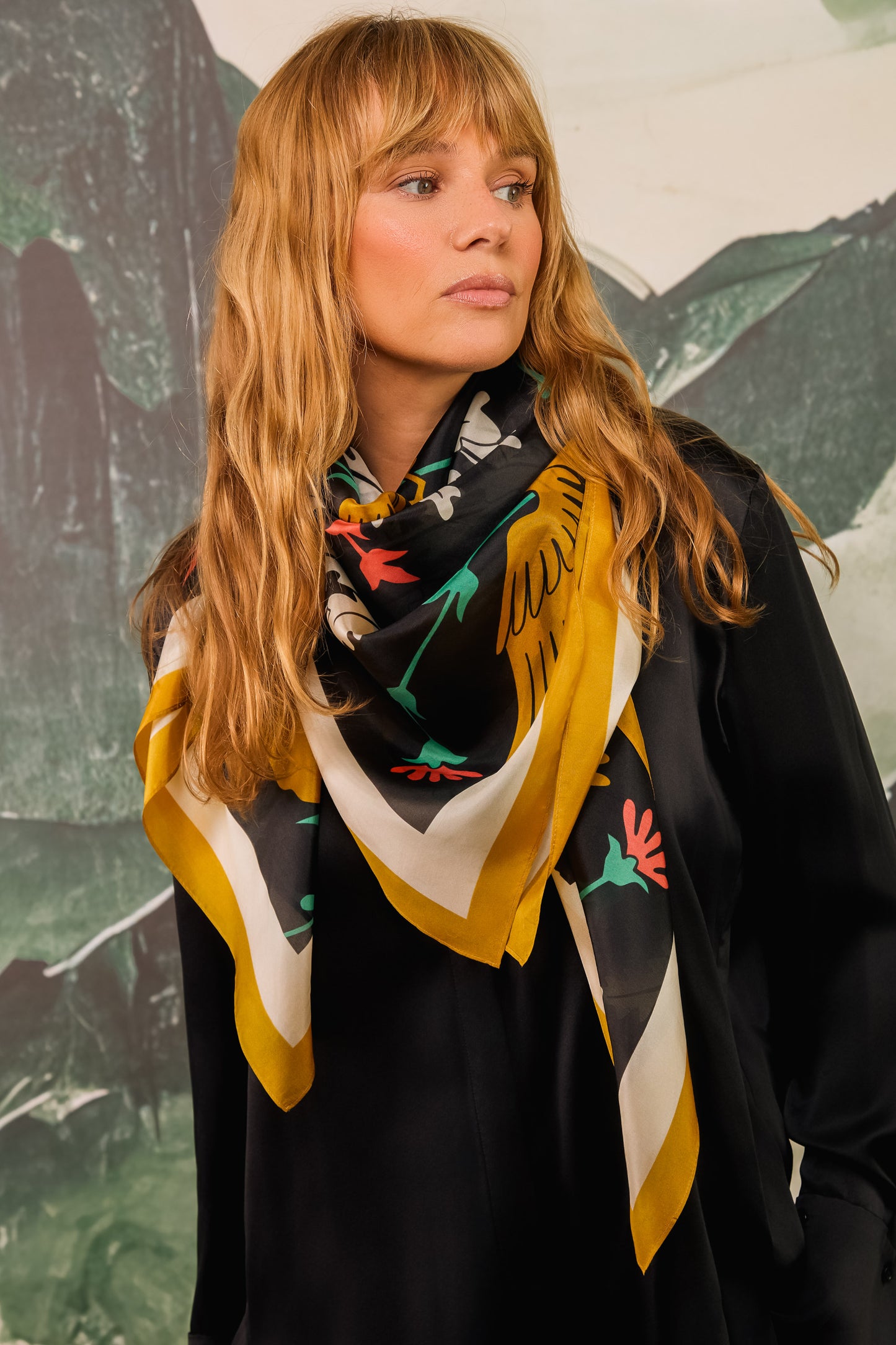 Regal Doves & Lions Black & Colourful Luxury Silk Scarf 120cm * 120cm
