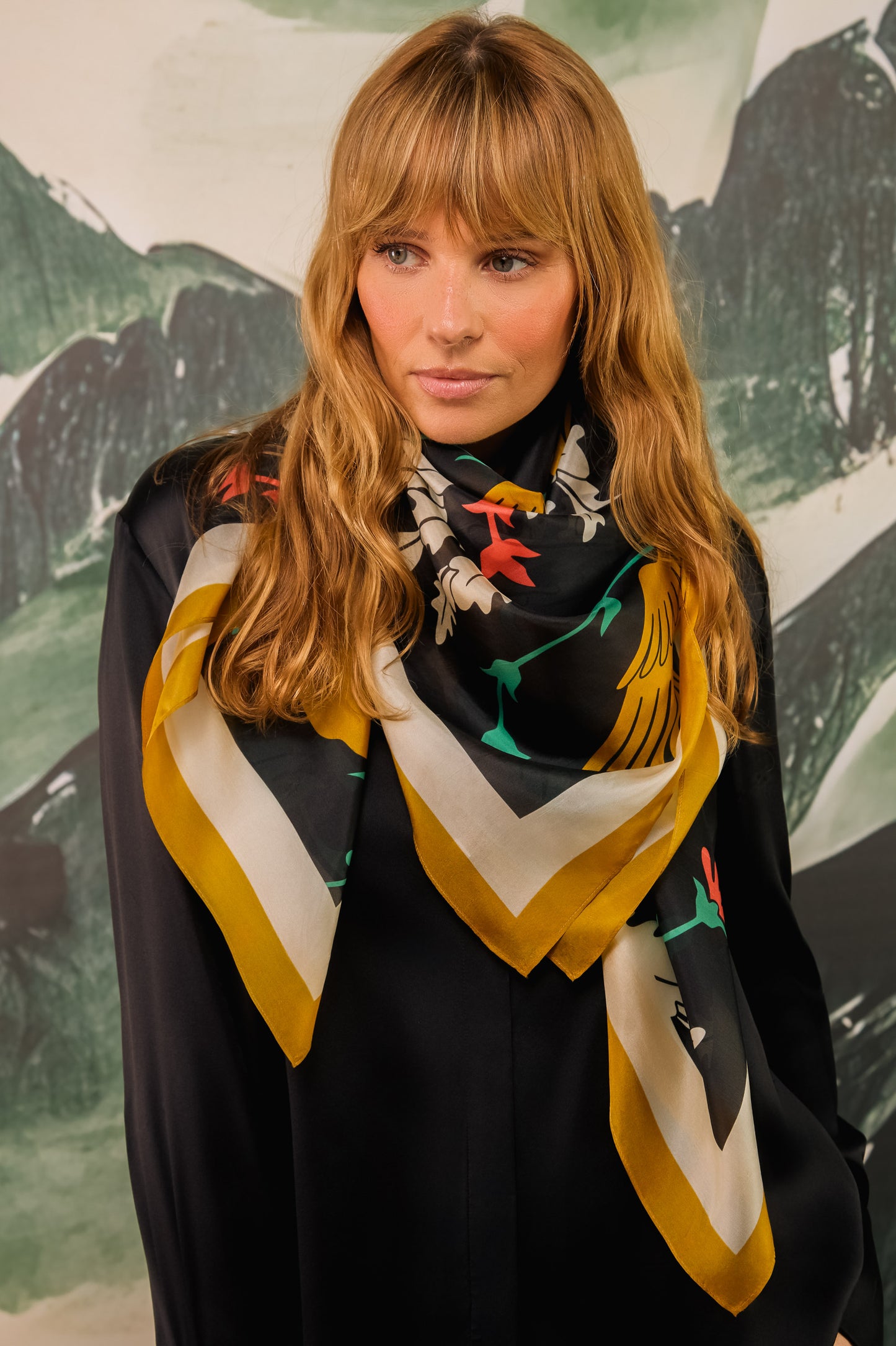 Regal Doves & Lions Black & Colourful Luxury Silk Scarf 120cm * 120cm