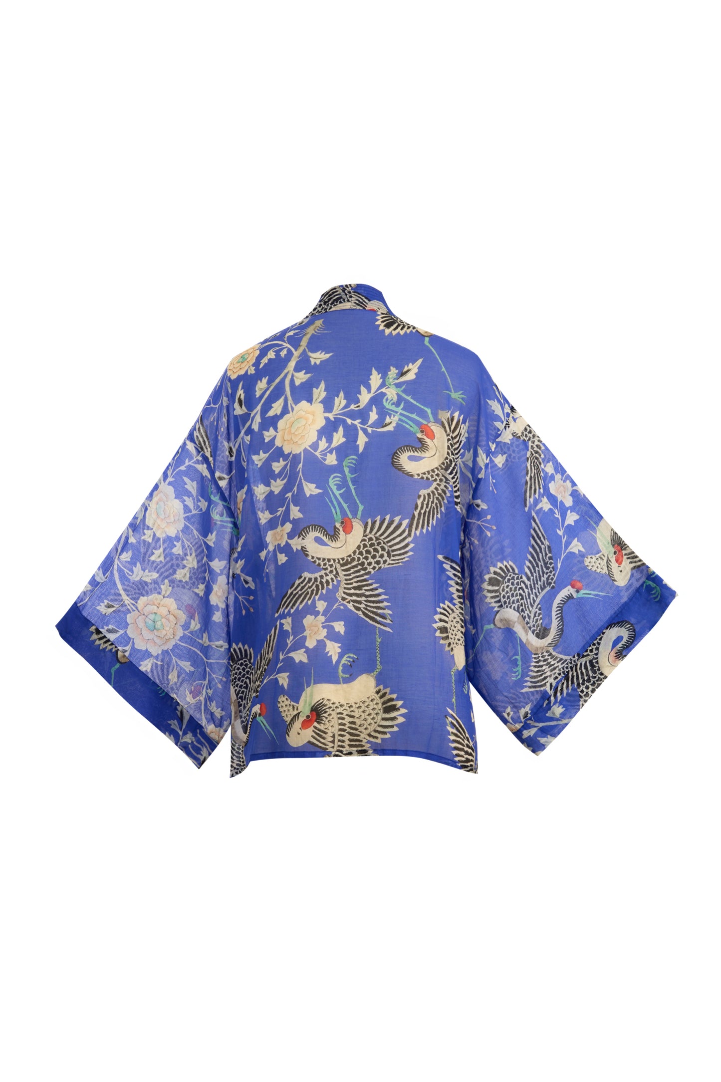Electric Blue Dynastic Bird Print Light Weight Kimono