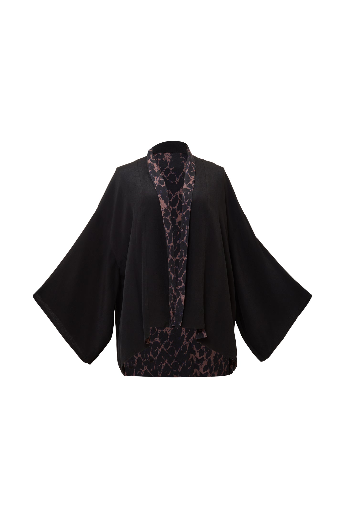 Leopard Print & Black Reversible Kimono