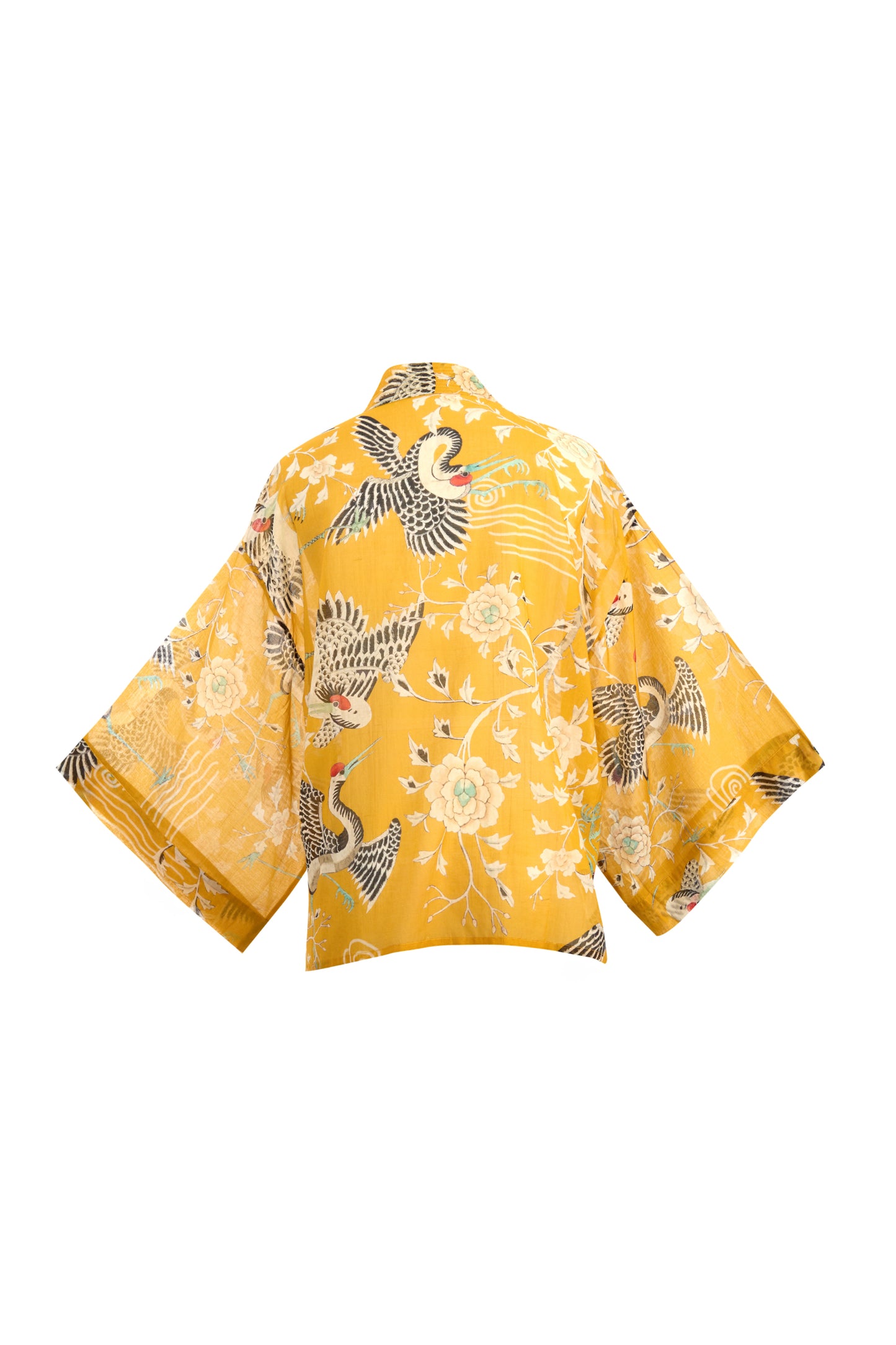Mustard Dynastic Bird Print Light Weight Kimono