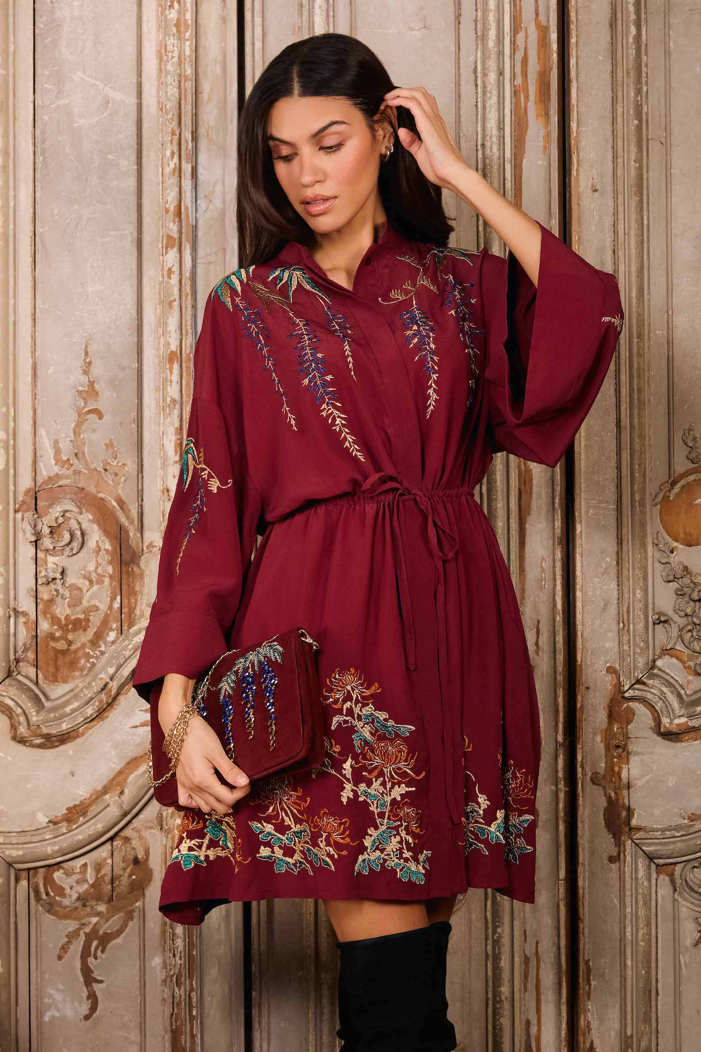 Metallic Wisteria Embroidery Crepe Selene Dress
