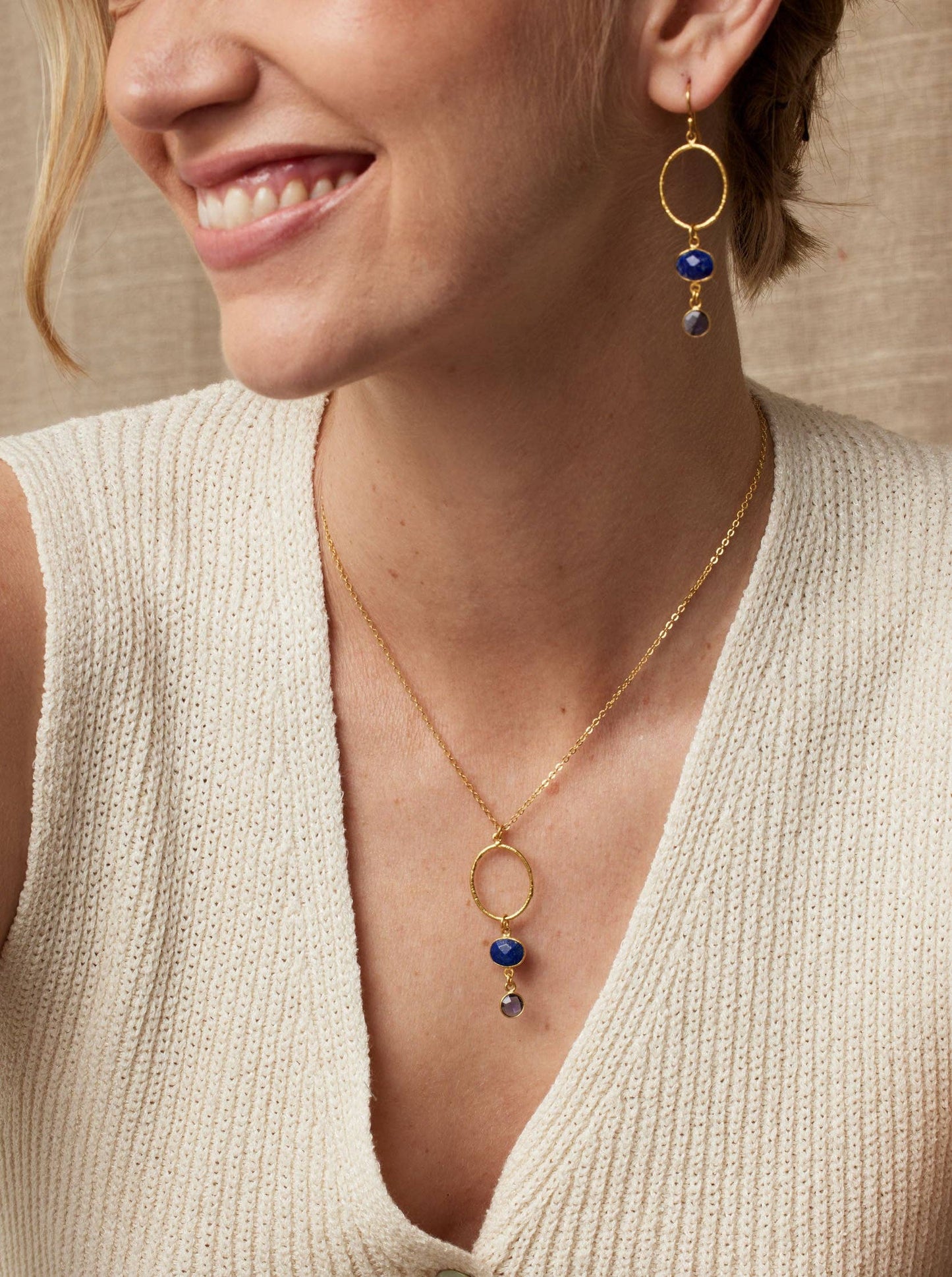 Cadiz Navy Gemstone Hoop Necklace