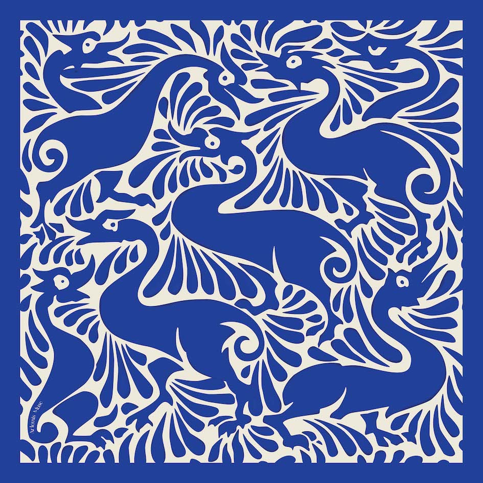 William De Morgan Fantastic Duck electric blue luxury silk scarf 120x120cm