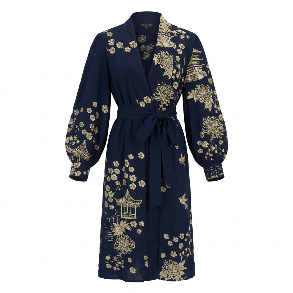 Gold and Navy Pagoda Artemis Dress
