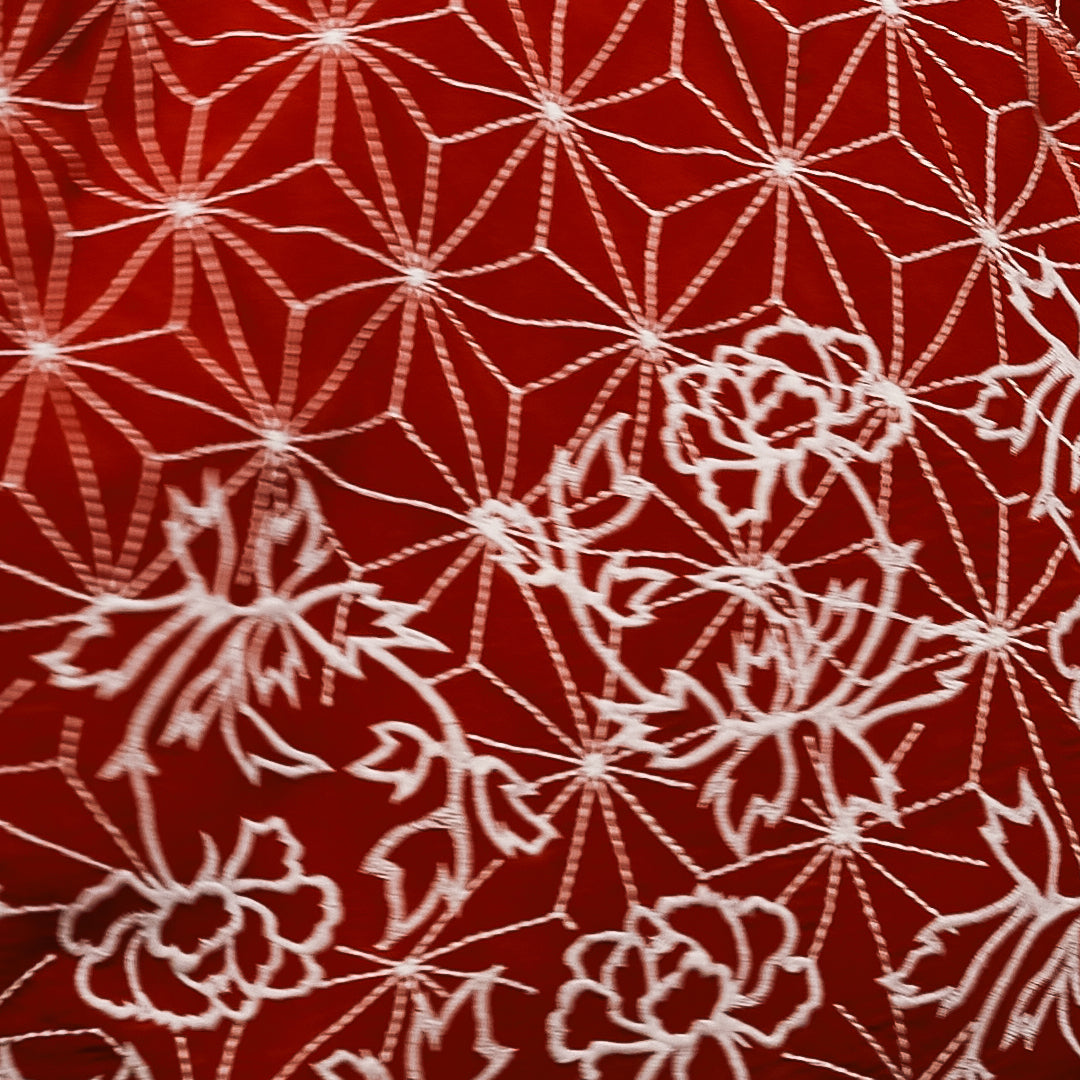 Asanoha & Peony Embroidered Terracotta Fully Lined Long Kimono