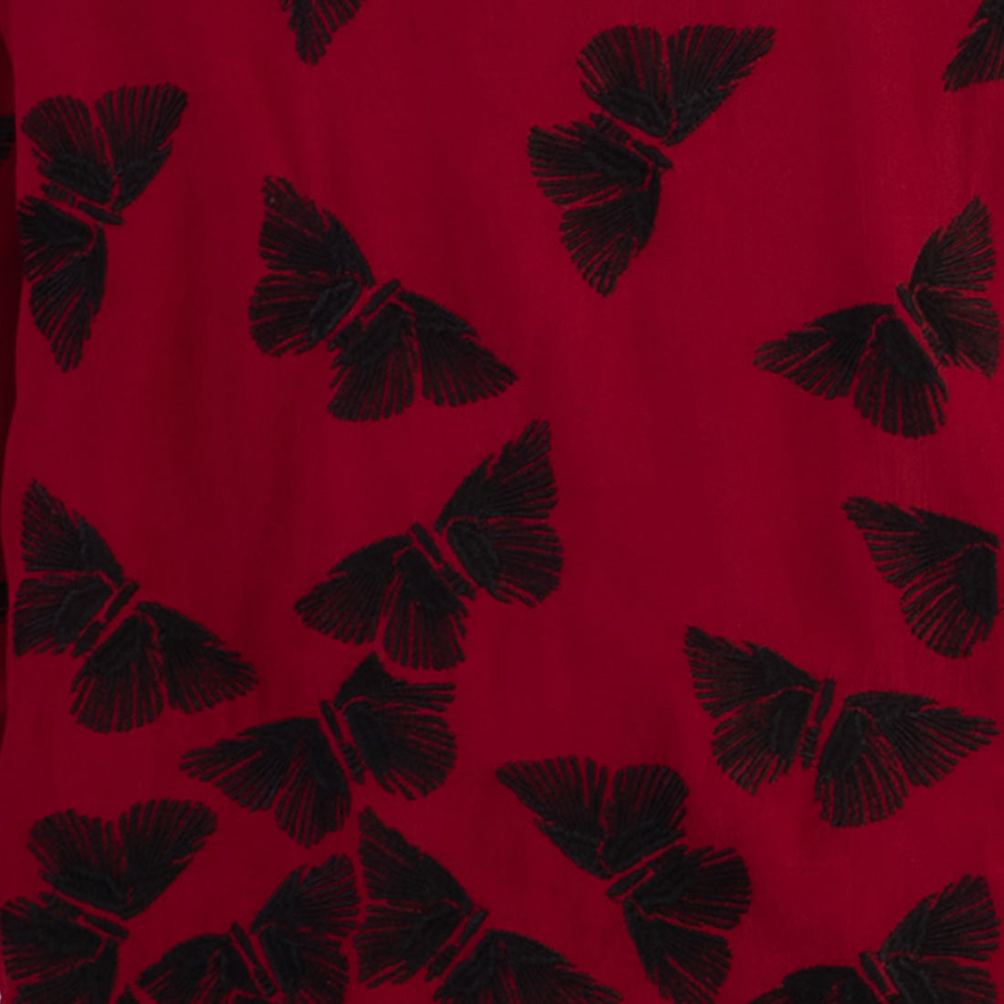 Black Embroidered Butterflies Wine Short Kimono