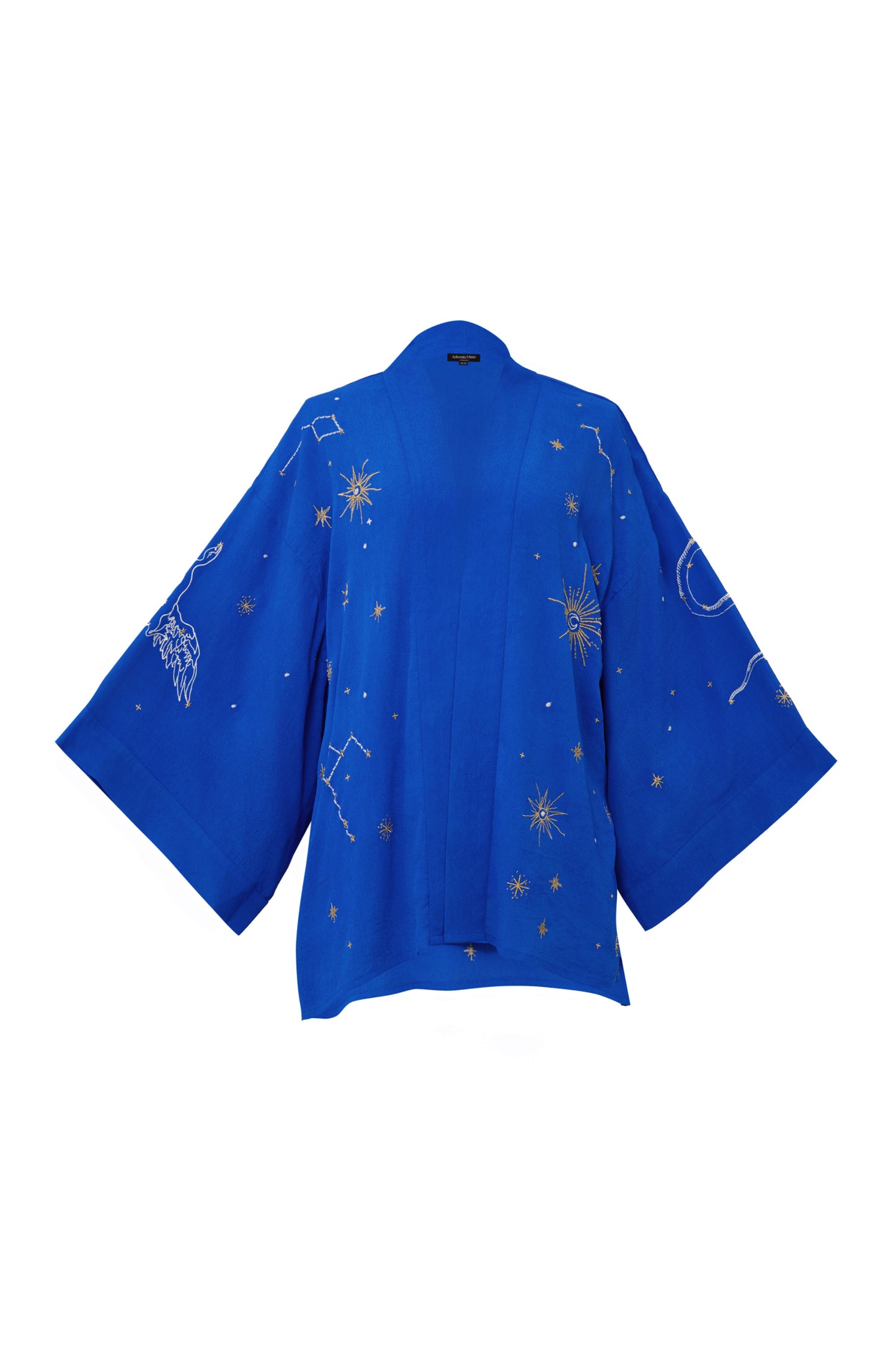 Cosmos Embroidered Electric Blue, Ivory and Gold Fully Lined Short Kimono