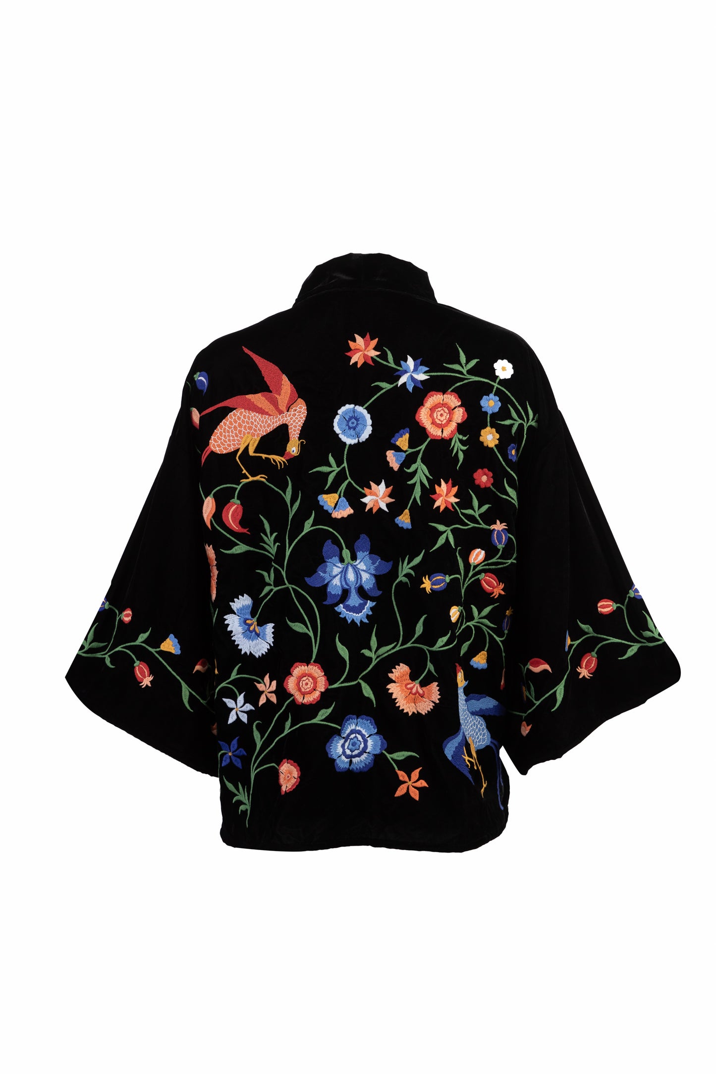 Regal Floral & Bird Embroidery Velvet Luxury Kimono
