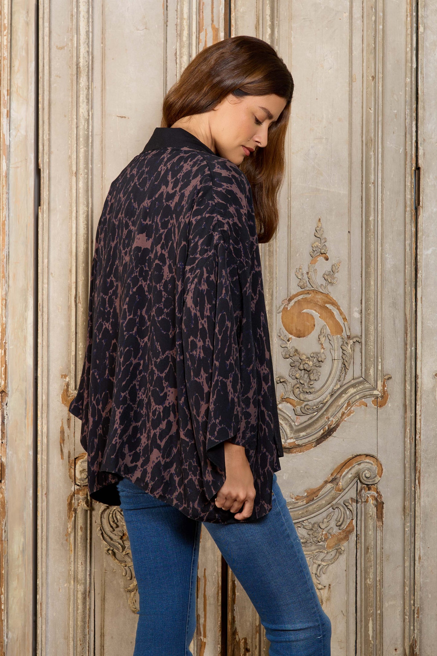 Leopard Print & Black Reversible Kimono