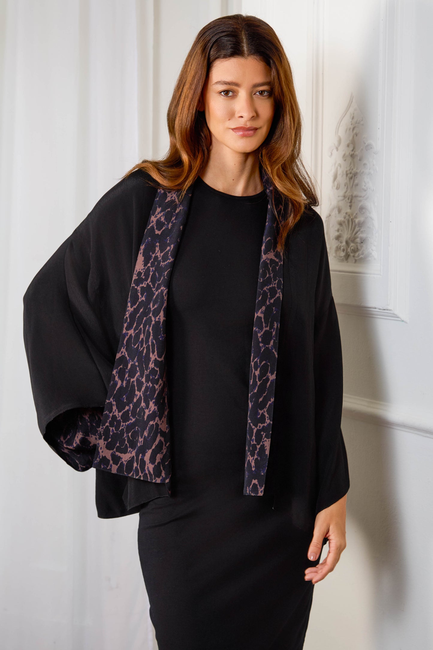 Leopard Print & Black Reversible Kimono