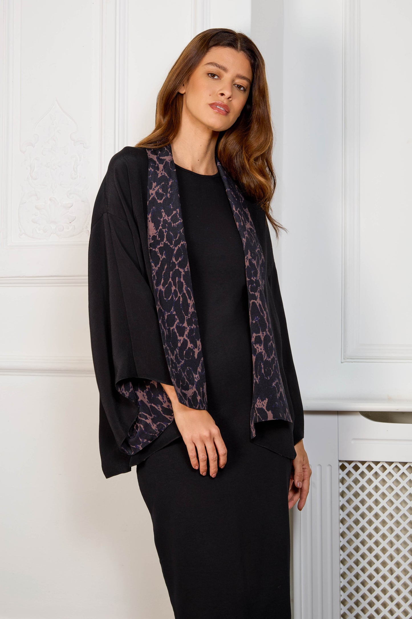 Leopard Print & Black Reversible Kimono