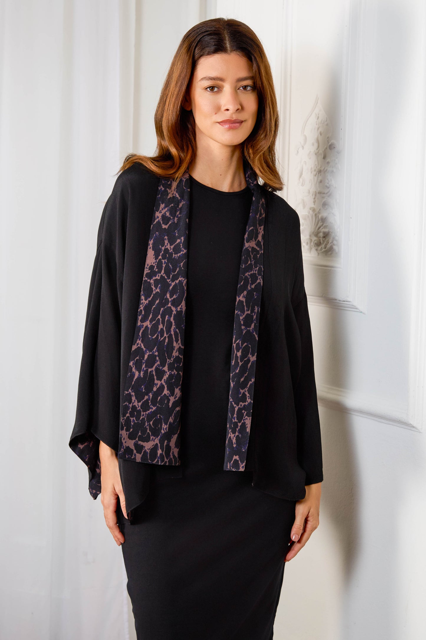 Leopard Print & Black Reversible Kimono