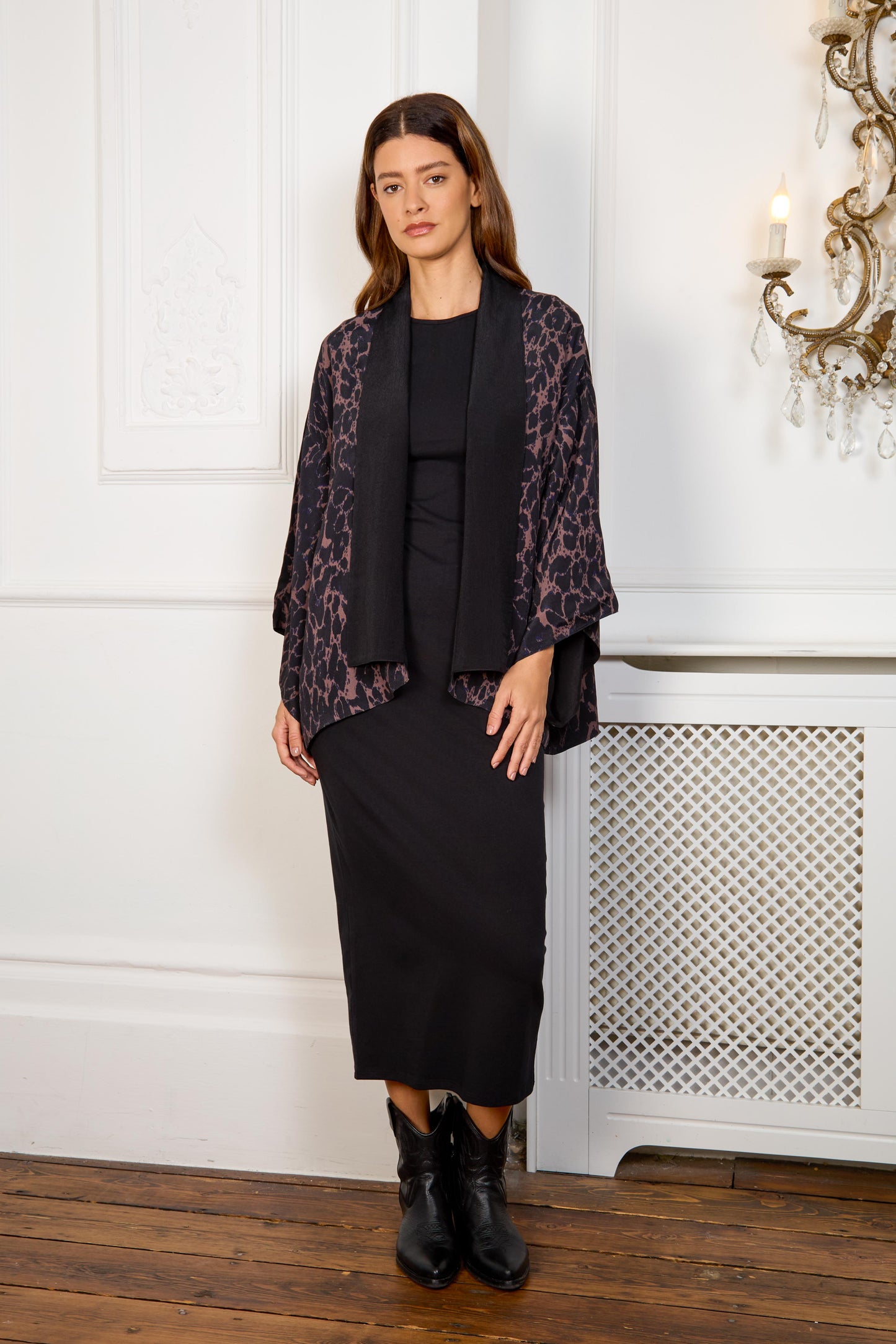 Leopard Print & Black Reversible Kimono