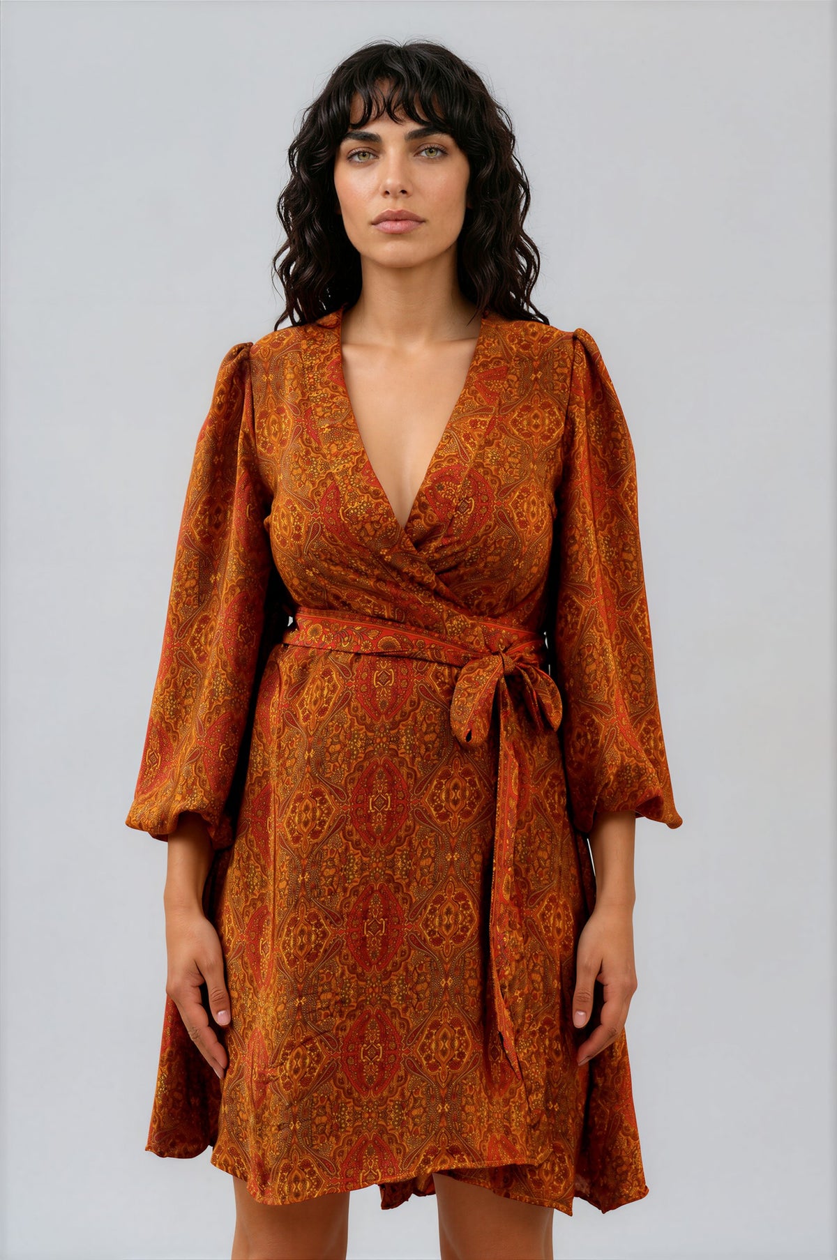 One Of A Kind Recyled Wrap Mini Dress #S39