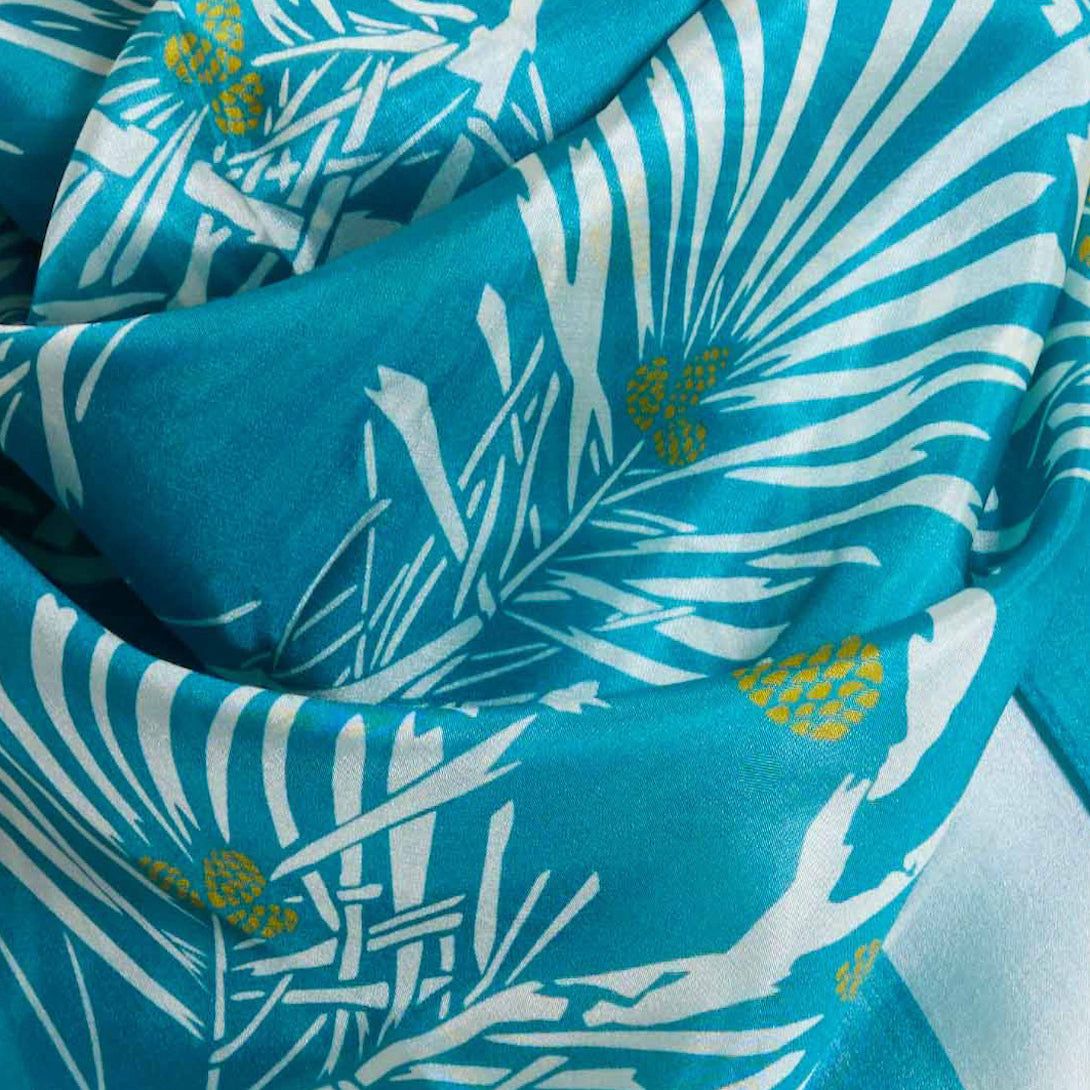 Teal & Ivory Pine Needles Luxury Silk Scarf 120cm * 120cm