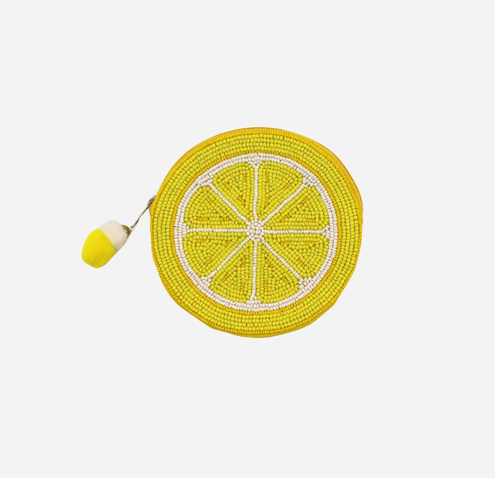 Lemon Beaded Coin Pouch