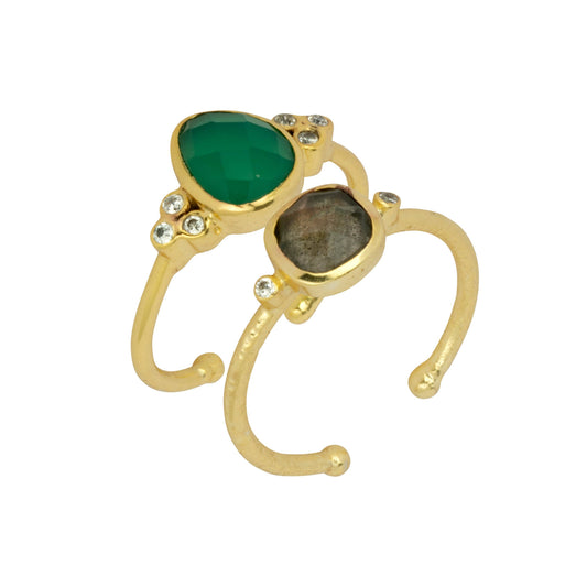Naples Stacking Ring Set Green & Labradorite