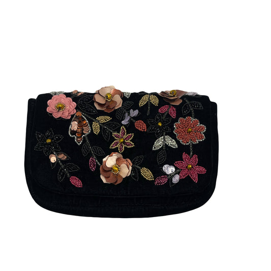Black Velvet 3D Flower Beaded Clutch Bag