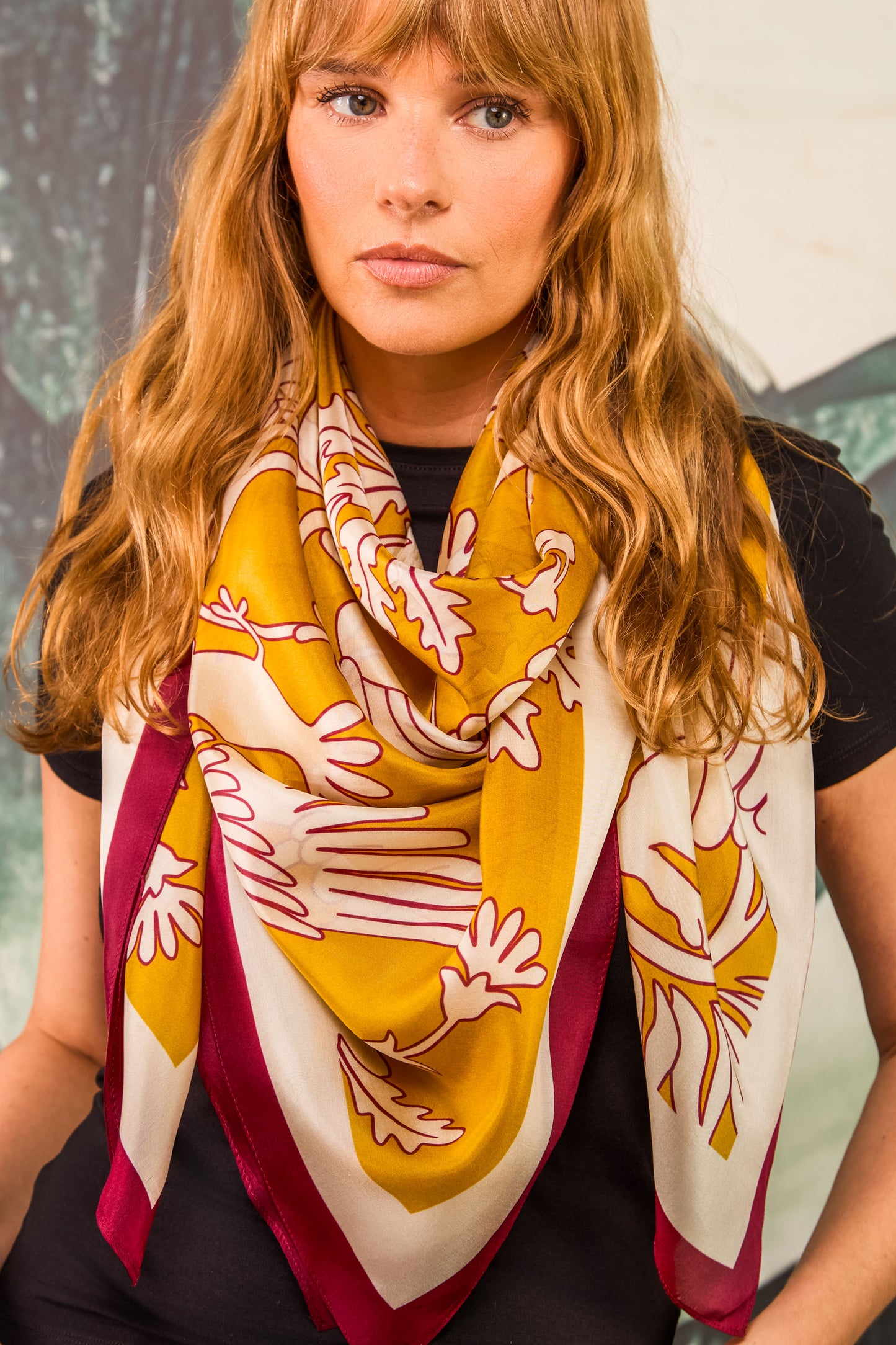 Regal Doves & Lions Wine & Mustard Luxury Silk Scarf 120cm * 120cm