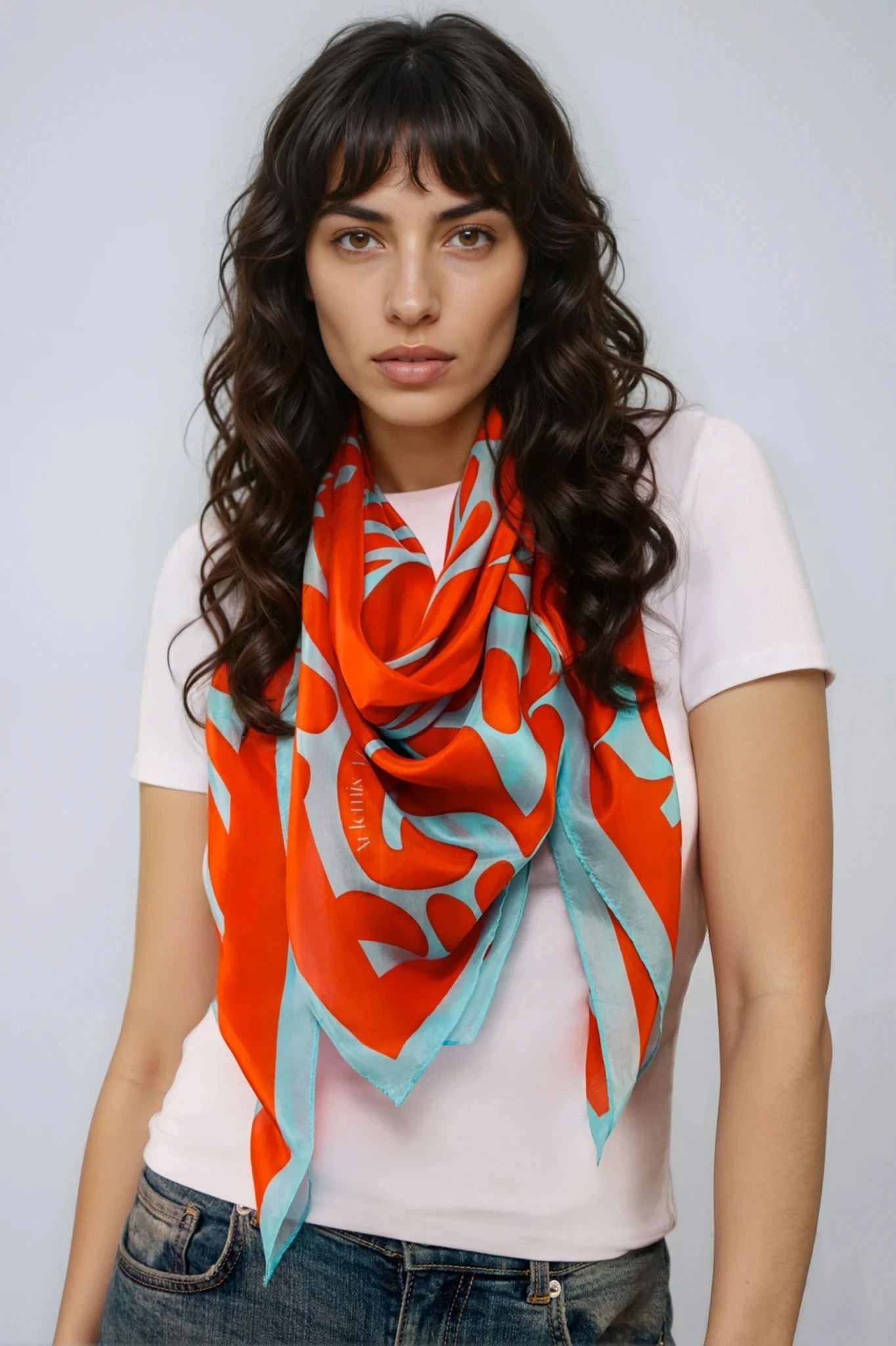 William De Morgan Fantastic Ducks Rust & Blue Luxury Silk 120x120cm