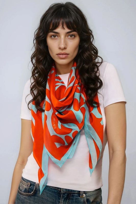 William De Morgan Fantastic Ducks Rust & Blue Luxury Silk 120x120cm