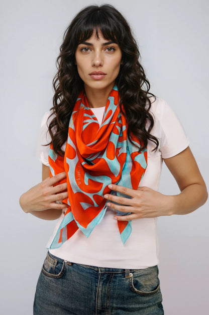 William De Morgan Fantastic Ducks Rust & Blue Luxury Silk 120x120cm