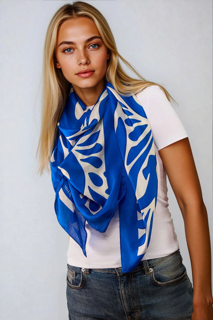 William De Morgan Fantastic Ducks Ivory & Electric Blue Luxury Silk 120x120cm