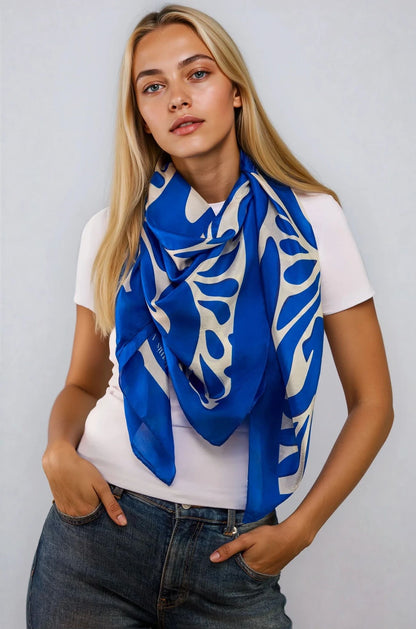 William De Morgan Fantastic Ducks Ivory & Electric Blue Luxury Silk 120x120cm