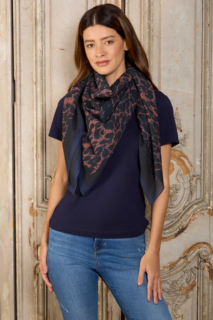 Leopard Print Cotton Scarf with Blue Spots - 120cm * 120cm