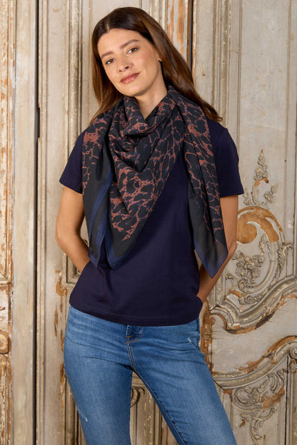 Leopard Print Cotton Scarf with Blue Spots - 120cm * 120cm