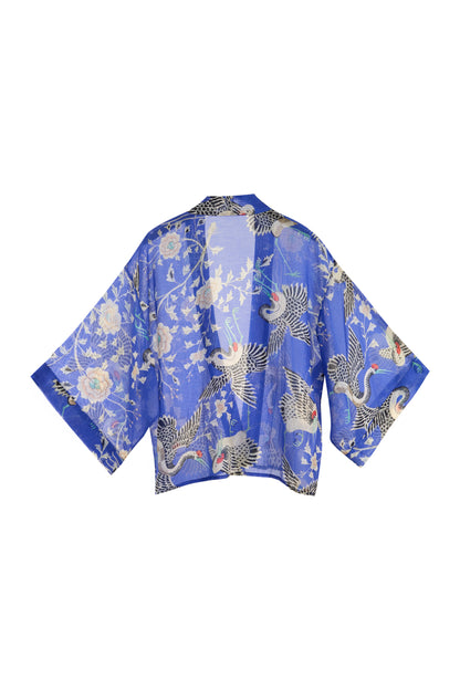 Electric Blue Dynastic Bird Print Light Weight Kimono