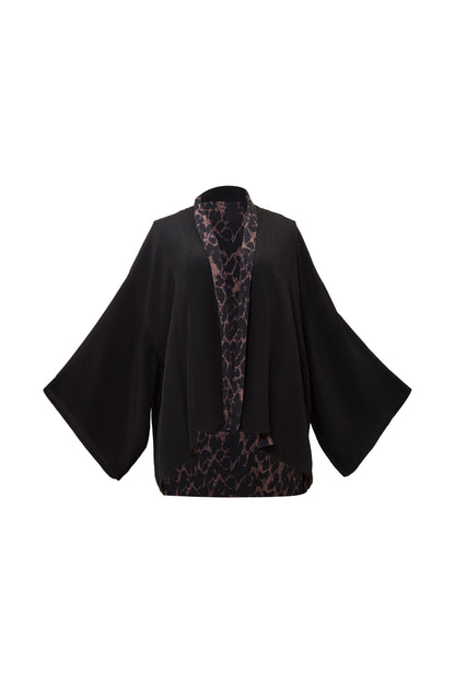 Leopard Print & Black  Reversible Kimono