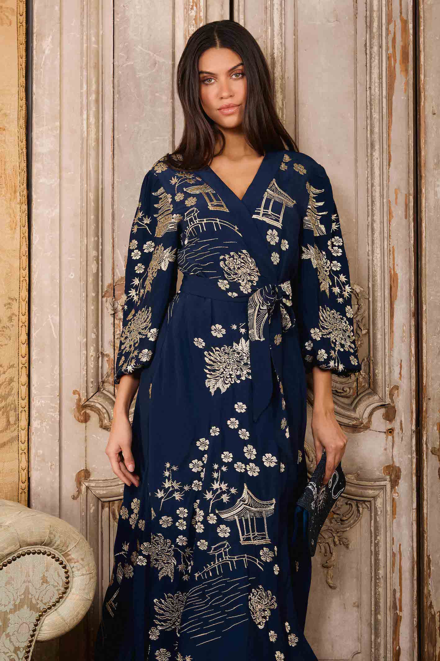Gold and Navy Pagoda Hera Dress