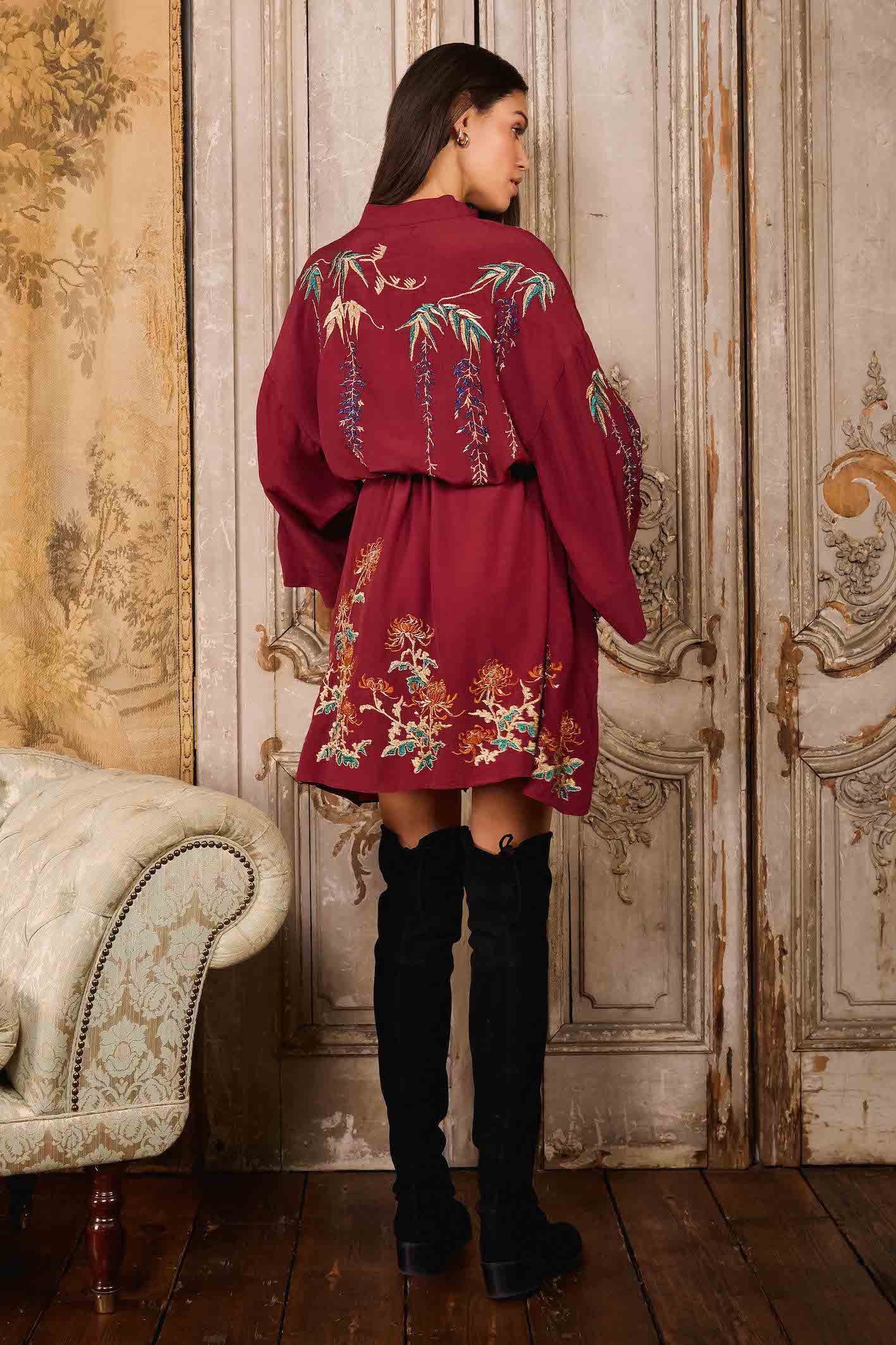 Metallic Wisteria Embroidery Crepe Selene Dress
