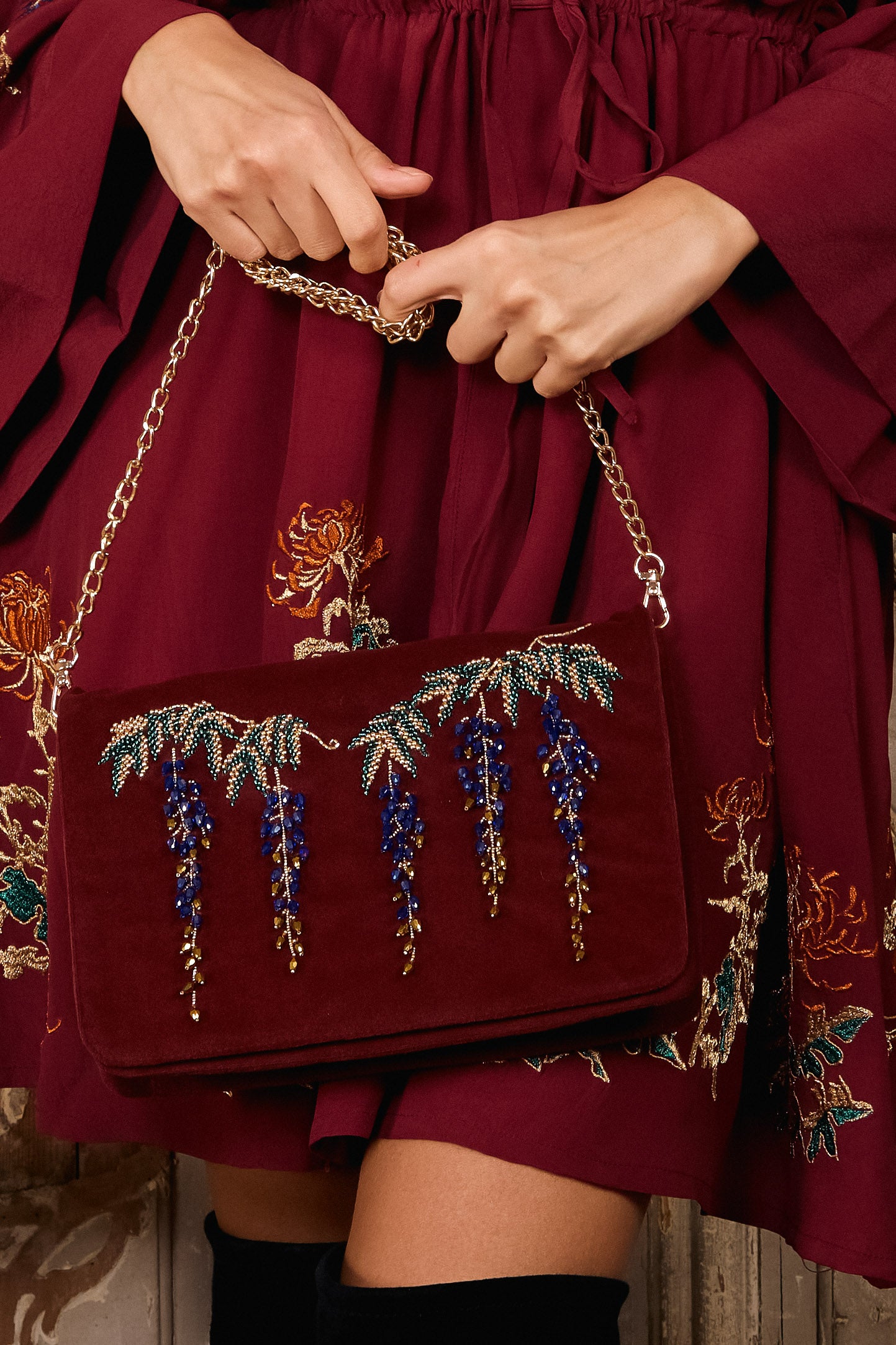 Wisteria Wine Embellished Bag