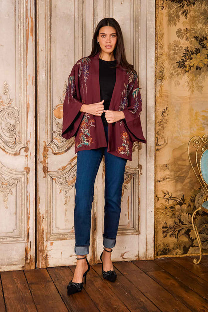Metallic Embroidery Wisteria Short Kimono