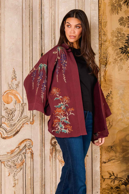 Metallic Embroidery Wisteria Short Kimono