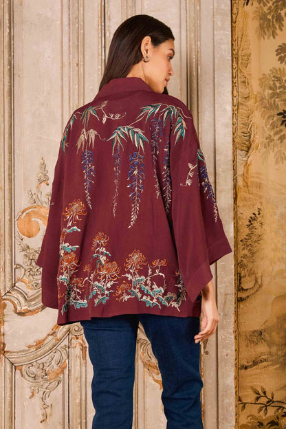 Metallic Embroidery Wisteria Short Kimono
