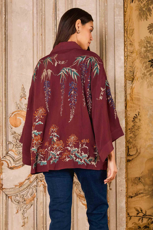 Metallic Embroidery Wisteria Short Kimono