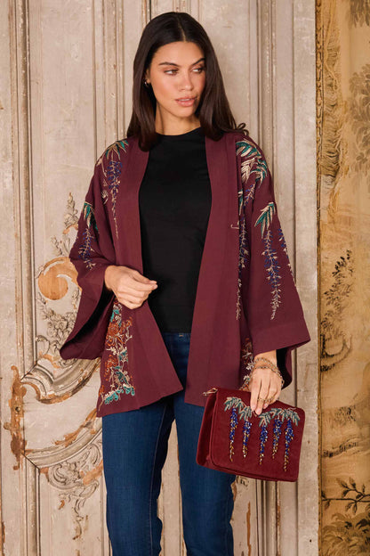 Metallic Embroidery Wisteria Short Kimono