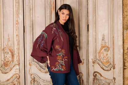 Metallic Embroidery Wisteria Short Kimono