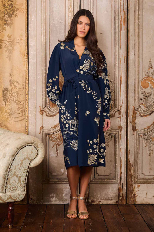 Gold and Navy Pagoda Artemis Dress