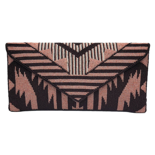 Aztec Peach Patterned Clutch Bag