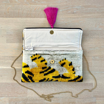 Ikat Tiger Clutch Bag Ischia: With gold chain