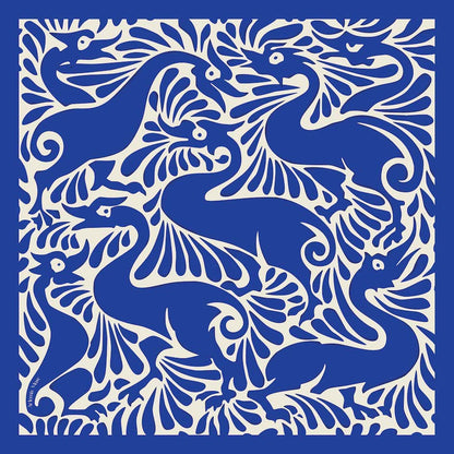 William De Morgan Fantastic Duck electric blue luxury silk scarf 120x120cm