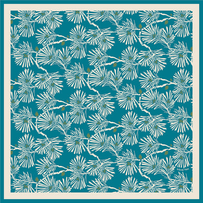 Teal & Ivory Pine Needles Luxury Silk Scarf 120cm * 120cm