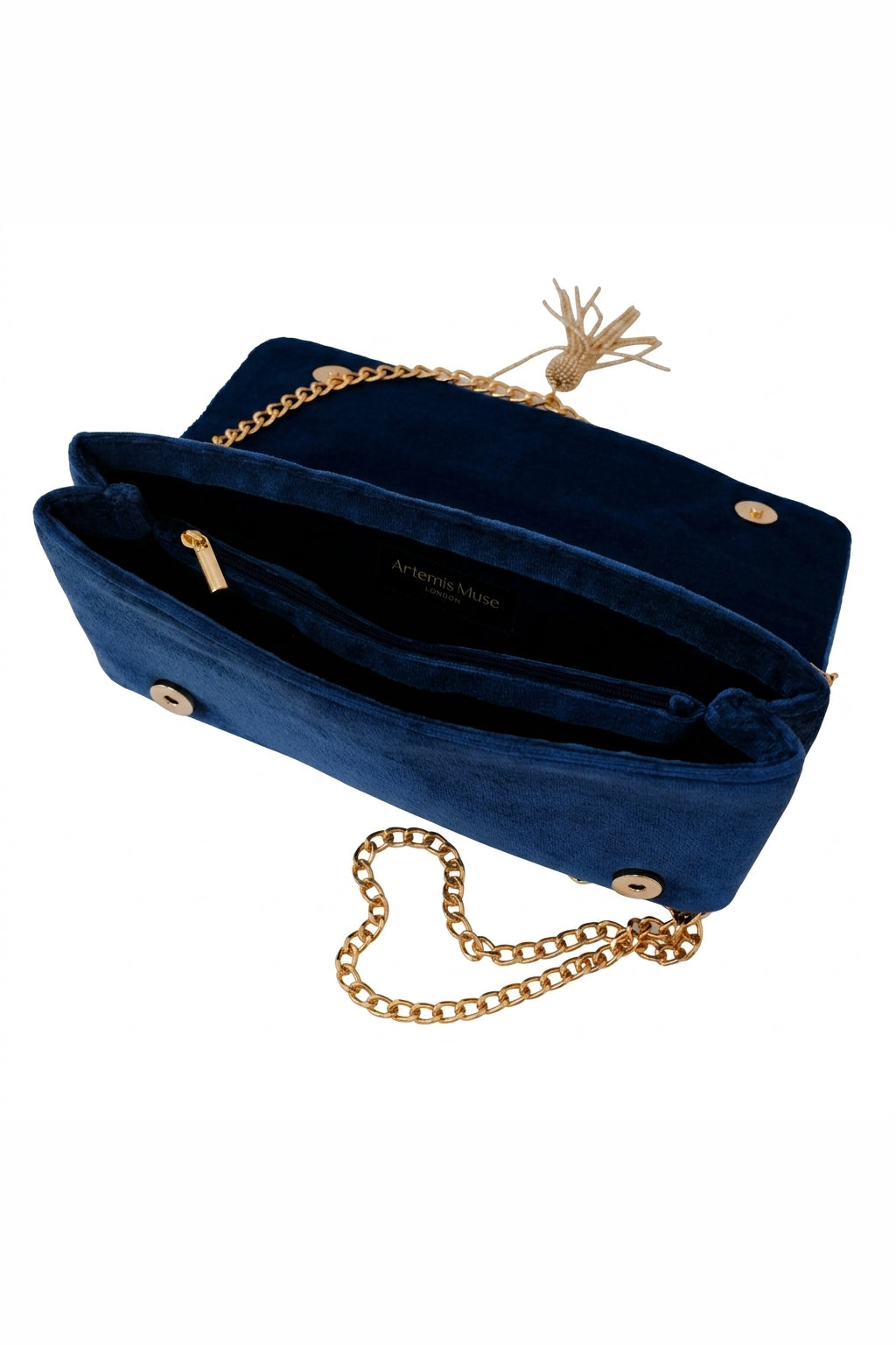 Japanese Blossoms Metallic Champagne & Blue Embroidered Velvet Bag